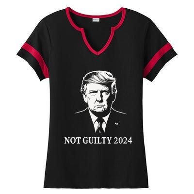 President Donald Trump Mugshot 2024 Not Guilty Supporter Ladies Halftime Notch Neck Tee