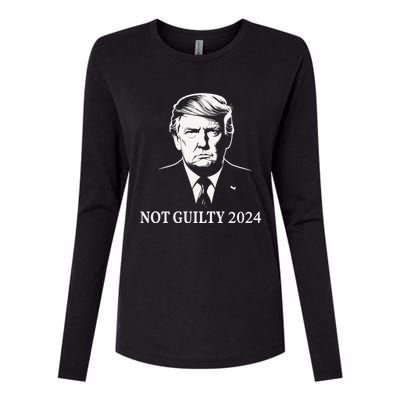 President Donald Trump Mugshot 2024 Not Guilty Supporter Womens Cotton Relaxed Long Sleeve T-Shirt