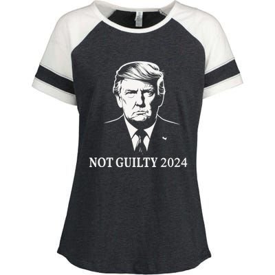 President Donald Trump Mugshot 2024 Not Guilty Supporter Enza Ladies Jersey Colorblock Tee