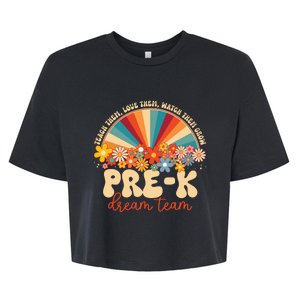 Prek Dream Team Retro Groovy Rainbow Back To School Teacher Bella+Canvas Jersey Crop Tee