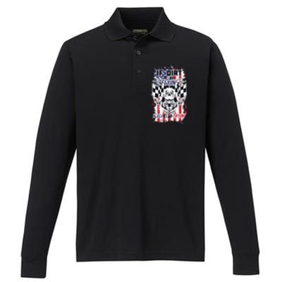 Patriotic Dirt Track Motocross & Stock Car Racing Performance Long Sleeve Polo