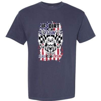 Patriotic Dirt Track Motocross & Stock Car Racing Garment-Dyed Heavyweight T-Shirt