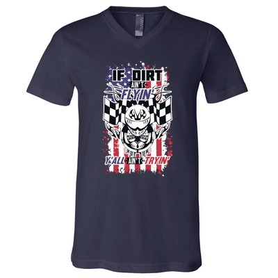 Patriotic Dirt Track Motocross & Stock Car Racing V-Neck T-Shirt