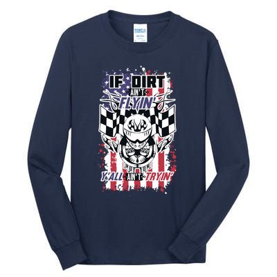 Patriotic Dirt Track Motocross & Stock Car Racing Tall Long Sleeve T-Shirt