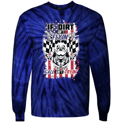 Patriotic Dirt Track Motocross & Stock Car Racing Tie-Dye Long Sleeve Shirt