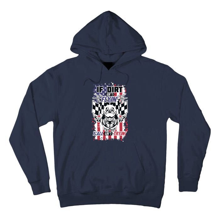 Patriotic Dirt Track Motocross & Stock Car Racing Tall Hoodie