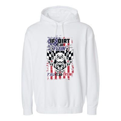 Patriotic Dirt Track Motocross & Stock Car Racing Garment-Dyed Fleece Hoodie