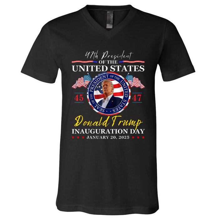 President Donald Trump Inauguration Day 2025 47th Usa Flag V-Neck T-Shirt