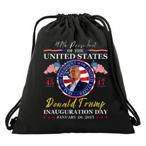 President Donald Trump Inauguration Day 2025 47th Usa Flag Drawstring Bag