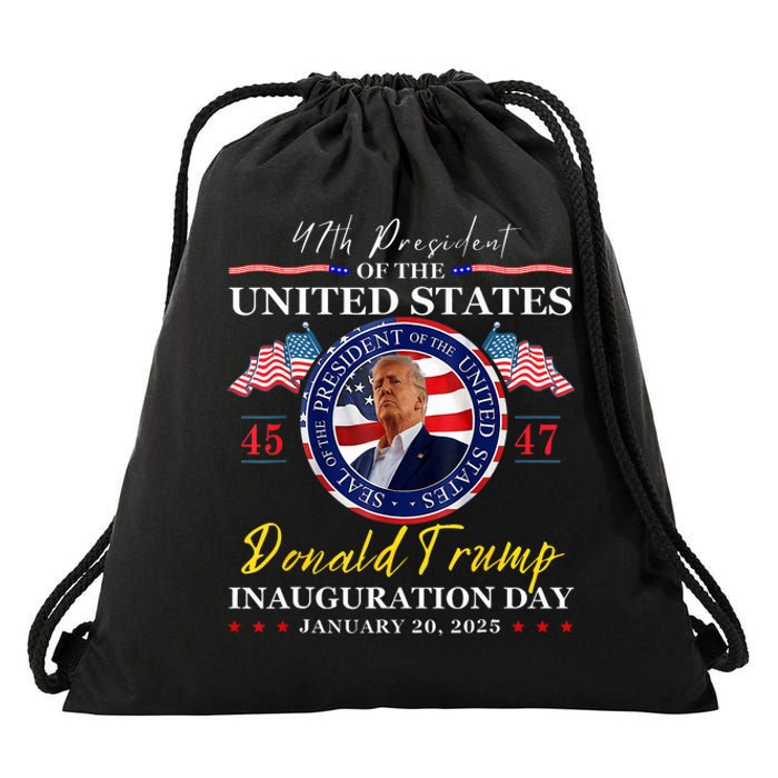 President Donald Trump Inauguration Day 2025 47th Usa Flag Drawstring Bag