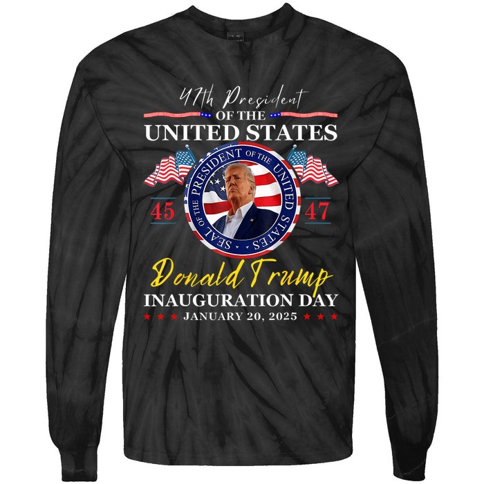 President Donald Trump Inauguration Day 2025 47th Usa Flag Tie-Dye Long Sleeve Shirt