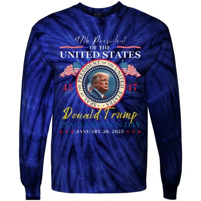 President Donald Trump Inauguration Day 2025 47th Usa Flag Tie-Dye Long Sleeve Shirt