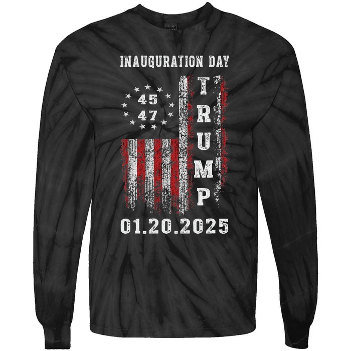 President Donald Trump Inauguration Day 2025 47th Usa Flag Tie-Dye Long Sleeve Shirt