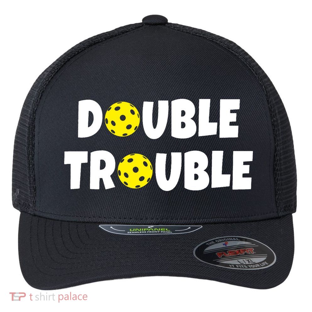 Pickleball Double Trouble Team Flexfit Unipanel Trucker Cap