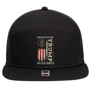 President Donald Trump Inauguration Day 2025 Usa Flag Gift 7 Panel Mesh Trucker Snapback Hat