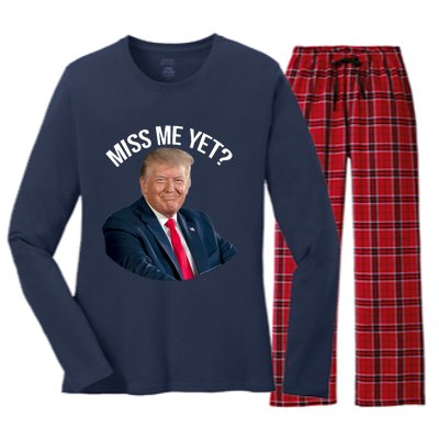 President Donald Trump Miss Me Yet Funny Political 2024 Women's Long Sleeve Flannel Pajama Set 