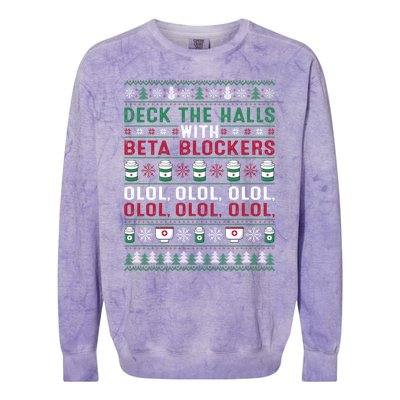 Pharmacist Deck The Halls With Beta Blockers Olol Christmas Great Gift Colorblast Crewneck Sweatshirt