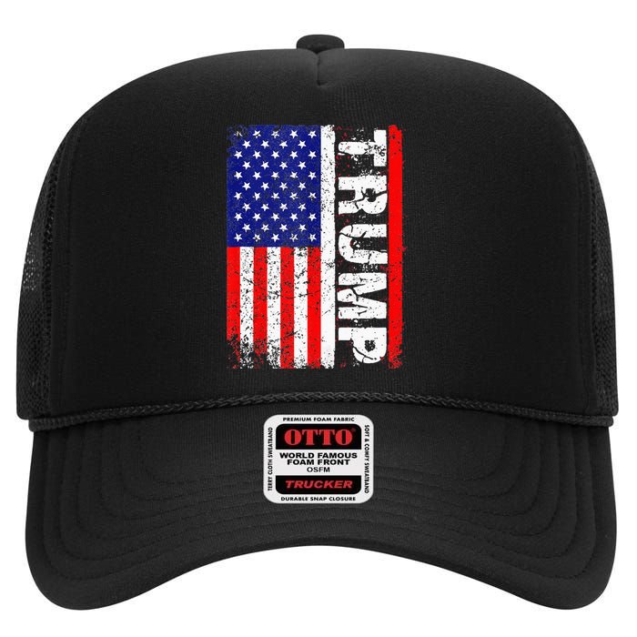 PRESIDENT Donald Trump 2020 Vintage USA Flag High Crown Mesh Back Trucker Hat