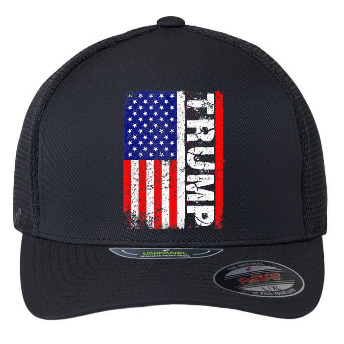 PRESIDENT Donald Trump 2020 Vintage USA Flag Flexfit Unipanel Trucker Cap