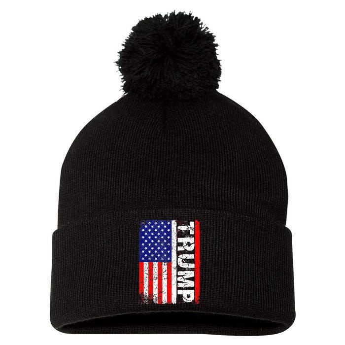 PRESIDENT Donald Trump 2020 Vintage USA Flag Pom Pom 12in Knit Beanie