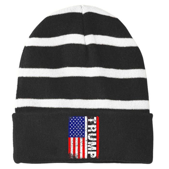 PRESIDENT Donald Trump 2020 Vintage USA Flag Striped Beanie with Solid Band