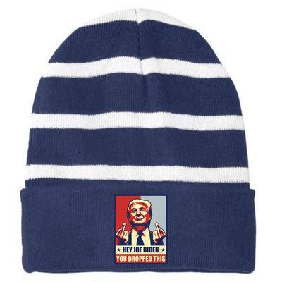 Pro Donald Trump 2024 Republican Conservative Anti Joe Biden Striped Beanie with Solid Band