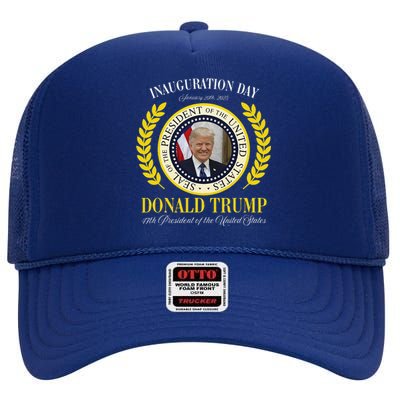 President Donald Trump Inauguration Day 2025 Memorabilia High Crown Mesh Back Trucker Hat