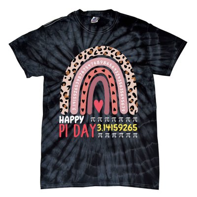 Pi Day Theme Spiral Pi Math Design 3.14 Leopard Rainbow Tie-Dye T-Shirt