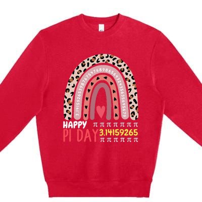 Pi Day Theme Spiral Pi Math Design 3.14 Leopard Rainbow Premium Crewneck Sweatshirt