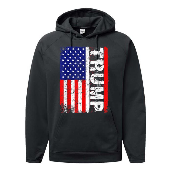 PRESIDENT Donald Trump Vintage USA Flag Performance Fleece Hoodie