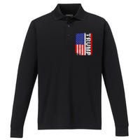 PRESIDENT Donald Trump Vintage USA Flag Performance Long Sleeve Polo