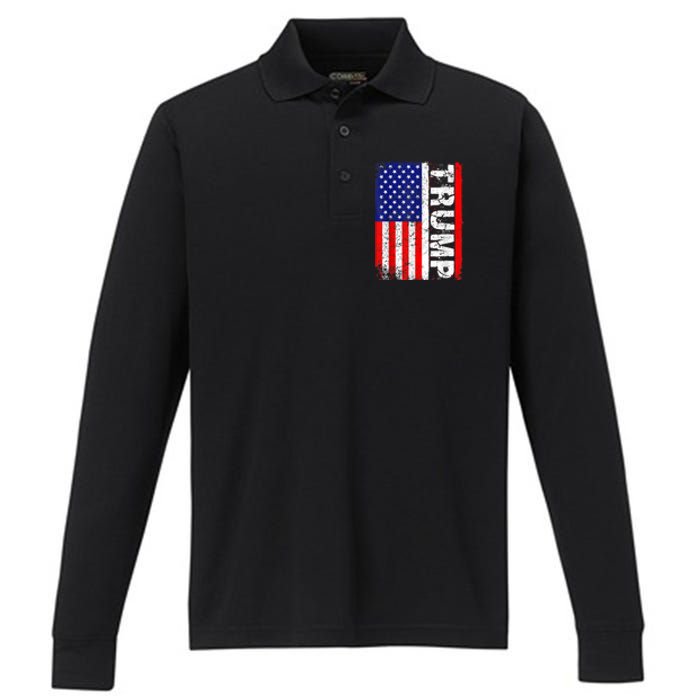 PRESIDENT Donald Trump Vintage USA Flag Performance Long Sleeve Polo