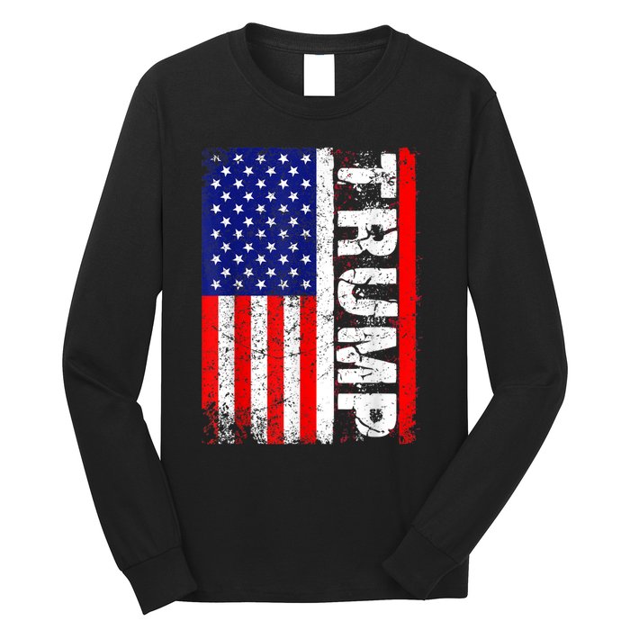 PRESIDENT Donald Trump Vintage USA Flag Long Sleeve Shirt