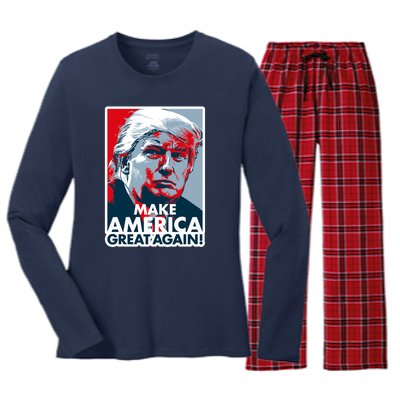 Pro Donald Trump Make America Great Again Poster Design Women's Long Sleeve Flannel Pajama Set 