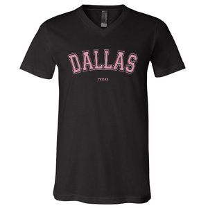 Pink Dallas Texas TX Varsity On Dallas V-Neck T-Shirt