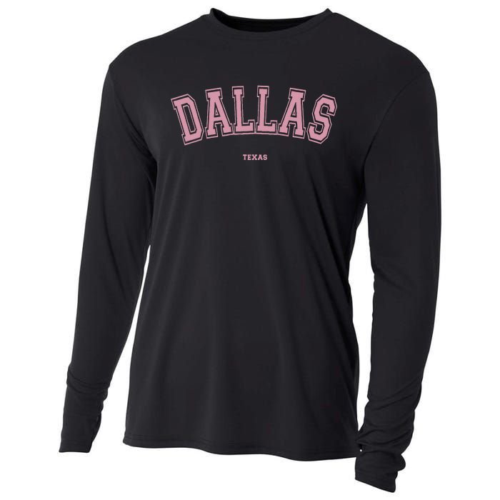 Pink Dallas Texas TX Varsity On Dallas Cooling Performance Long Sleeve Crew