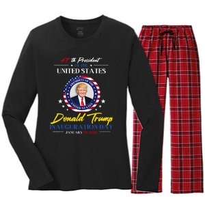 President Donald Trump Inauguration Day 2025 47th President Women's Long Sleeve Flannel Pajama Set 