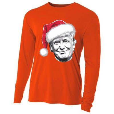 President Donald Trump Wearing A Christmas Santa Hat Xmas Cool Gift Cooling Performance Long Sleeve Crew