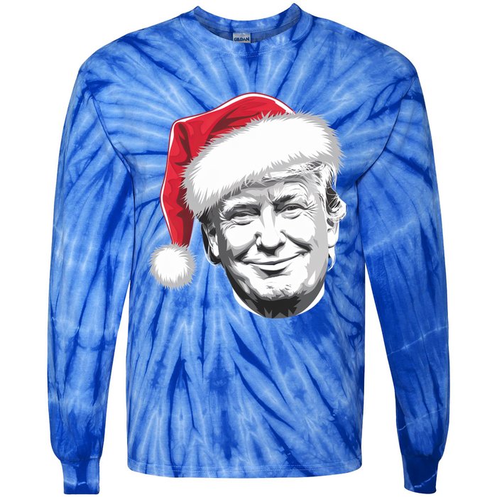 President Donald Trump Wearing A Christmas Santa Hat Xmas Cool Gift Tie-Dye Long Sleeve Shirt