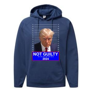 President Donald Trump Mugshot 2024 Not Guilty Performance Fleece Hoodie