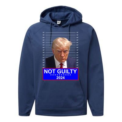 President Donald Trump Mugshot 2024 Not Guilty Performance Fleece Hoodie