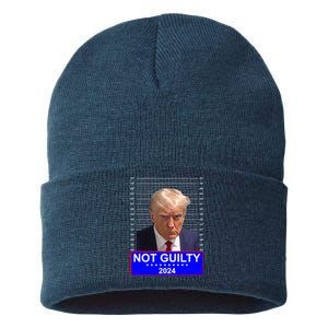 President Donald Trump Mugshot 2024 Not Guilty Sustainable Knit Beanie