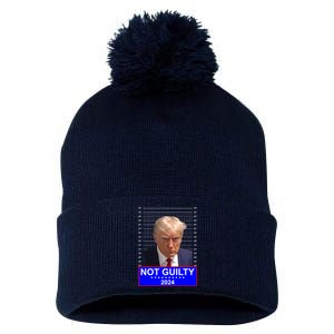 President Donald Trump Mugshot 2024 Not Guilty Pom Pom 12in Knit Beanie