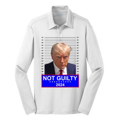 President Donald Trump Mugshot 2024 Not Guilty Silk Touch Performance Long Sleeve Polo