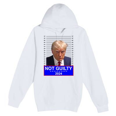 President Donald Trump Mugshot 2024 Not Guilty Premium Pullover Hoodie