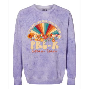 Prek Dream Team Retro Groovy Rainbow Back To School Teacher Colorblast Crewneck Sweatshirt