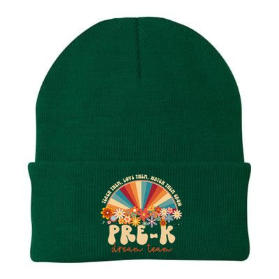 Prek Dream Team Retro Groovy Rainbow Back To School Teacher Knit Cap Winter Beanie