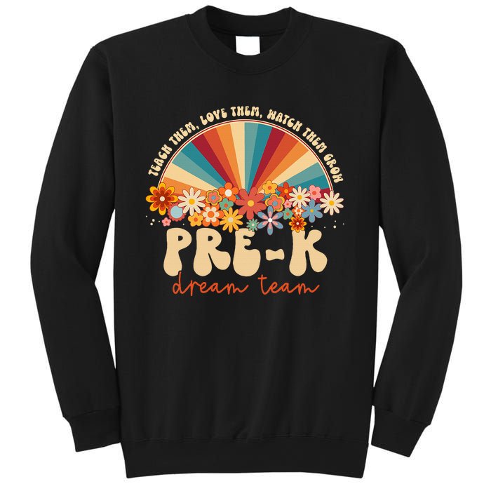 Prek Dream Team Retro Groovy Rainbow Back To School Teacher Sweatshirt