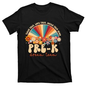 Prek Dream Team Retro Groovy Rainbow Back To School Teacher T-Shirt