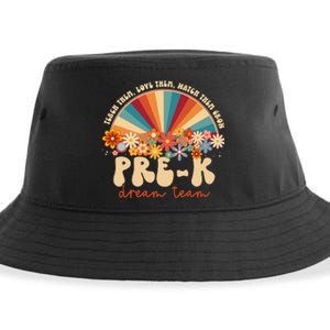 Prek Dream Team Retro Groovy Rainbow Back To School Teacher Sustainable Bucket Hat